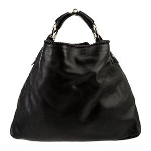 GUCCI Large Black Calfskin soft leather stainless steel Horsebit hobo Bag